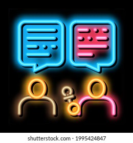 Interview Discuss neon light sign vector. Glowing bright icon Interview Discuss isometric sign. transparent symbol illustration