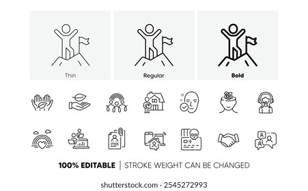 Interview documents, Cyber attack and Leaf line icons. Pack of Anxiety, Delivery man, Work home icon. Inclusion, Leadership, Lgbt pictogram. Handshake, Support chat, Health skin. Line icons. Vector