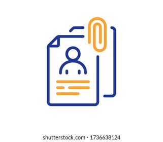 Interview documents line icon. CV file attachment sign. Office hr symbol. Colorful thin line outline concept. Linear style interview documents icon. Editable stroke. Vector