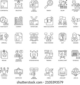 Interview elements outline flat vector icon collection set