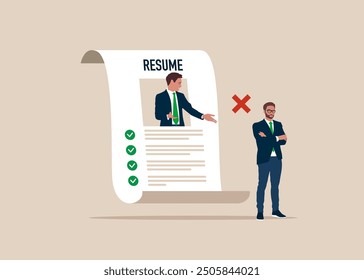 Interview failure, disqualified,  hiring rejecting. Vector illustration in flat style.