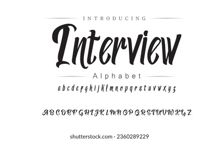 Interview Font. Alphabet. Script. Typeface. Label .Vintage typeface. For labels and different type designs