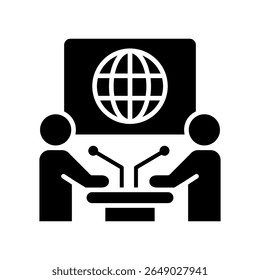 Interview glyph icon, use for journalist, broadcasting, education, news and media UI, UX kit, app and web development, digital or print.