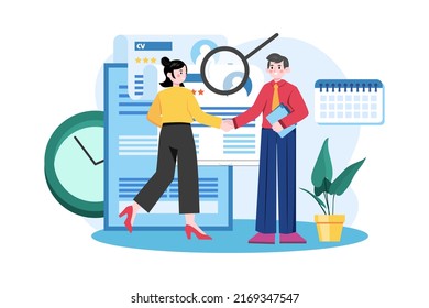 Concepto de Ilustración de entrevista y contratación. Ilustración plana aislada en fondo blanco