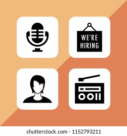 interview icon. 4 interview set with radio, human and hiring vector icons for web and mobile app