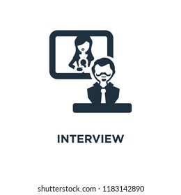 Interview icon. Black filled vector illustration. Interview symbol on white background. Can be used in web and mobile.
