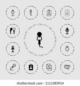 Interview icon. collection of 13 interview filled and outline icons such as microphone, clipboard, resume. editable interview icons for web and mobile.