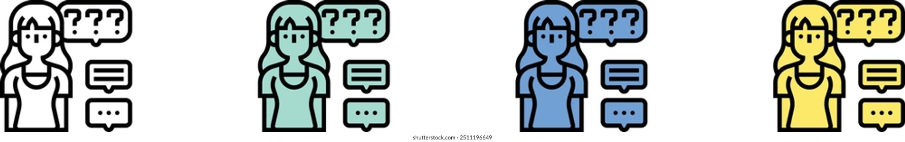 Icono de entrevista. Esquema, diseño de estilo verde, azul y amarillo aislado sobre fondo blanco