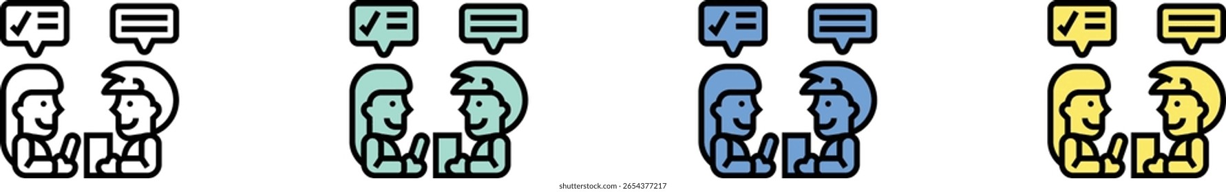 interview icon. Outline, Green, Blue and Yellow Style Design Isolated On White Background