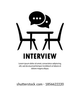 Interview icon. People sitting at the table simple line icon. Business meeting symbol. Vector on isolated white background. EPS 10