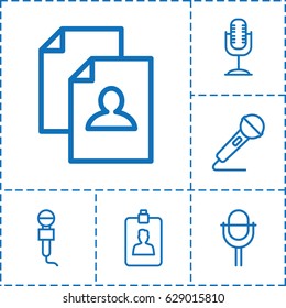 Interview icon. set of 6 interview outline icons such as resume, microphone