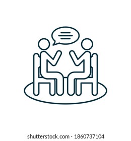 Interview icon. Two people sitting and talking symbol concept isolated on white background. Vector illustration