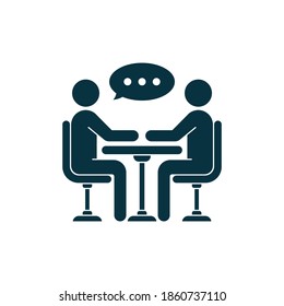 Icono de entrevista. Dos personas sentadas y hablando el concepto de símbolo aislado en fondo blanco. Ilustración del vector