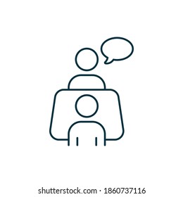 Interview icon. Two people sitting and talking symbol concept isolated on white background. Vector illustration