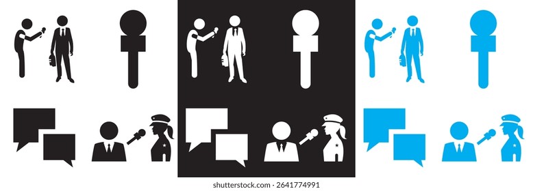 Interview icon. Vector for websites, mobile interfaces, presentations, banner, visual branding etc. Vector illustration. isolated on white and black background. EPS 10