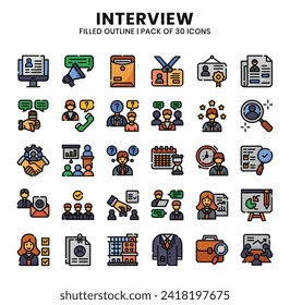 Interview Icons Bundle. 
Filled outline icons style. Vector illustration.
