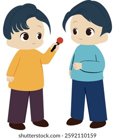Interview Illustration of a reporter with microphone and interviewee