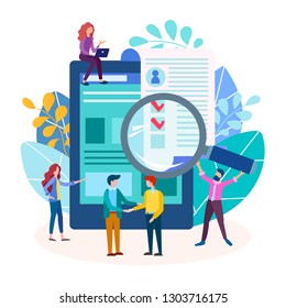 Interview, job application, search employee concept. Vector illustration for social media marketing, posters and presentations.