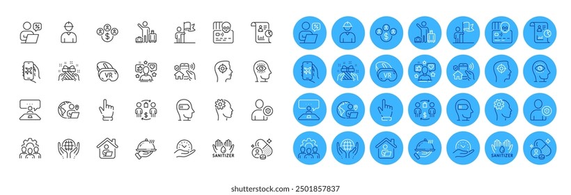 Interview job, Team work and Restaurant food line icons pack. Safe time, Flight mode, Online discounts web icon. Recruitment, Cyber attack, Vr pictogram. Leadership, Work home, Weariness. Vector