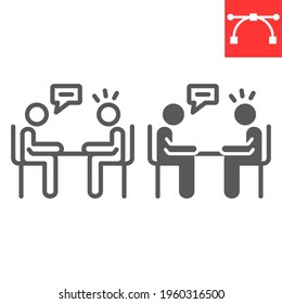 Interview line and glyph icon, discussion and two people talking, recruitment interview vector icon, vector graphics, editable stroke outline sign, eps 10