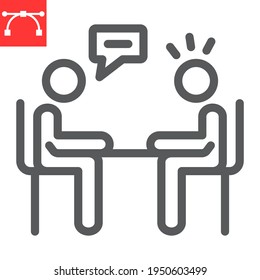 Interview Line Icon, Discussion And Two People Talking, Recruitment Interview Vector Icon, Vector Graphics, Editable Stroke Outline Sign, Eps 10