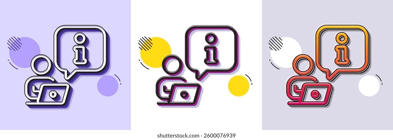 Interview line icon. Halftone dotted pattern. Gradient icon with grain shadow. Job information sign. Online business meeting symbol. Line interview icon. Various designs. Vector