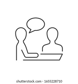 Interview line icon on white background. Vector illustration