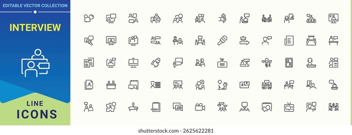 Interview line icon set. Minimal icons set. Related to resource, resume, presentation, recruit, job. Editable stroke. Vector collection. Recruitment icon set.