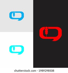 Logotipo de entrevista, logotipo de podcast, diseño con micrófono y lámpara de texto para altavoces.