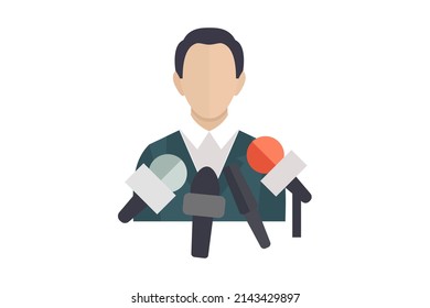 entrevista con un hombre Micrófonos. Ilustración del vector