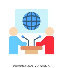 Interview mini illustration flat color icon, use for journalist, broadcasting, news and media UI, UX kit, app and web development, digital or print.