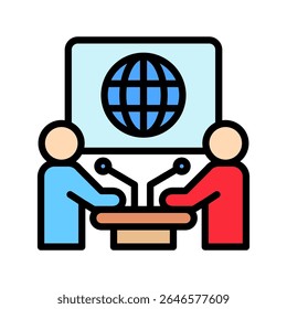 Interview mini illustration outline color icon, use for journalist, broadcasting, news and media UI, UX kit, app and web development, digital or print.