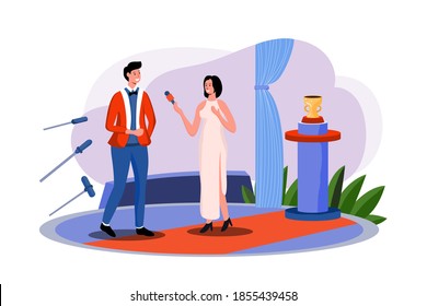 Interview with movie star. Interviews with politicians Vector Illustration concept. Flat illustration isolated on white background.