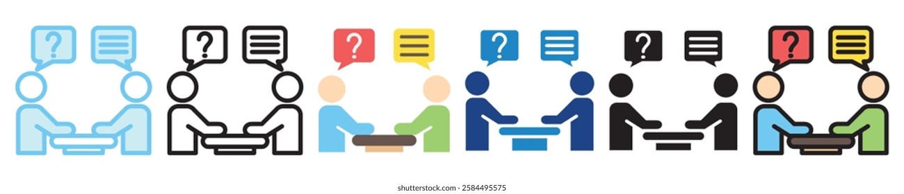 Interview multi-style icon, outline, flat, glyph, dual tone, line color. For UI, UX, app and web development, digital or print. for industry, education, business, financial, Human Resources theme.