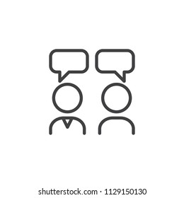 Interview outline icon. linear style sign for mobile concept and web design. People with speech square simple line vector icon. Conversation symbol, logo illustration. Pixel perfect vector graphics