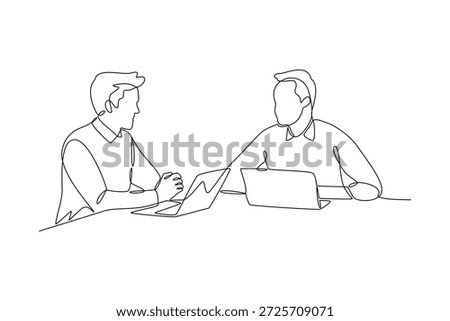 Interview Panel Discussion. Recruitment Online and offline Concept. Single line draw design. Vector graphic illustration