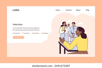Interview preparation scene. Candidate engaged in discussion with hiring managers, depicting the decisive moments of a job application. Vector illustration.