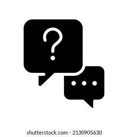 Interview question black glyph icon. Communication process. Journalist job and mass media. Information sharing. Silhouette symbol on white space. Solid pictogram. Vector isolated illustration
