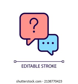 Interview question RGB color icon. Communication process. Journalist job and mass media. Information sharing. Isolated vector illustration. Simple filled line drawing. Editable stroke. Arial font used