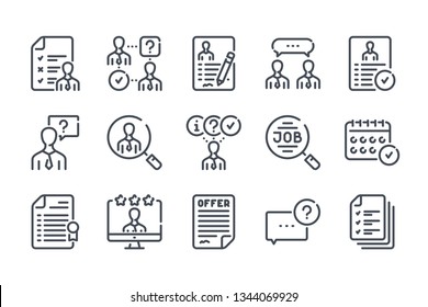 Interview and Recruitment related line icon set. Job offer and employment vector linear icon collection.