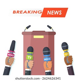Interview scene with journalist and microphone in social media post showing creative design for press freedom and expression rights on world event banner with camera and live broadcast concept

