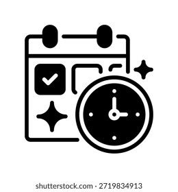 Symbol für Interviewplanposition, Gliederungssymbol für Besprechungskoordinierung, Zeitmanagement, Personalbeschaffungsplanung, Kalenderereignis und Termineinstellung. Vektorsymbol.
