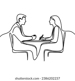 Interview sketch drawn in one line style. Vector illustration