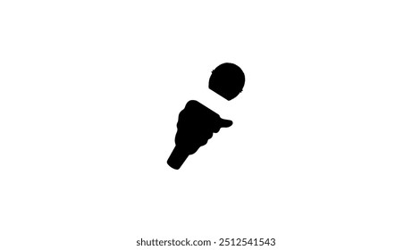 interview symbol, hand with microphone, black isolated silhouette