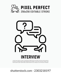 Interview thin line icon. Employment, hr, meeting, one person answers the questions. Editable stroke. Vector illustration.