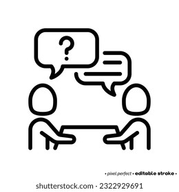 Interview thin line icon. Employment, hr, meeting, one person answers the questions. Editable stroke. Vector illustration.