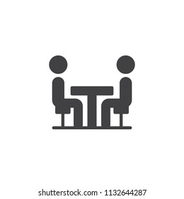 Interview vector icon. filled flat sign for mobile concept and web design. People sitting at the table simple solid icon. Business, meeting symbol, logo illustration. Pixel perfect vector graphics