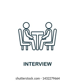Icono de vector de entrevista en estilo de contorno. Signo creativo de la colección de iconos de recursos humanos. Icono de Entrevista en línea delgada para ordenador y móvil. Símbolo, logotipo vectorial gráficos.
