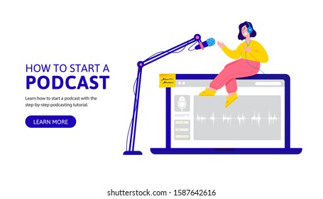 Interview, webinar, online courses or training, tutorial podcast concept. Can use for web banner, infographics, landing pages.