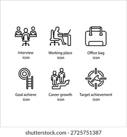 Entrevista, Local de trabalho, Bolsa de escritório, Objetivo atingir, Crescimento da carreira, Alvo realização, ícone